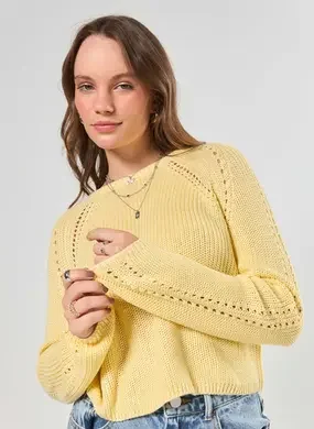 Blusa Amarela Manga Longa Tricô