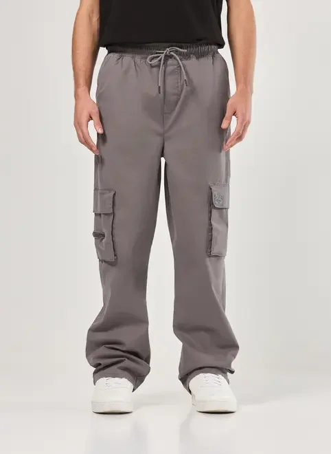 Calça Sarja Reta Cargo Com Cadarço