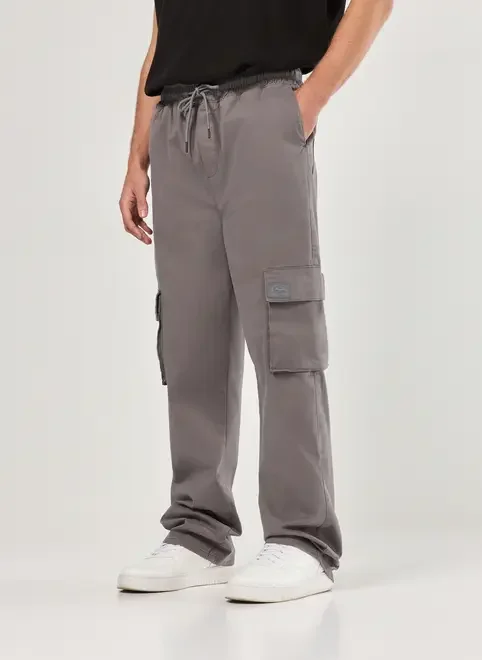 Calça Sarja Reta Cargo Com Cadarço