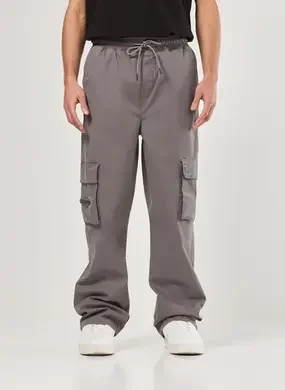 Calça Sarja Reta Cargo Com Cadarço