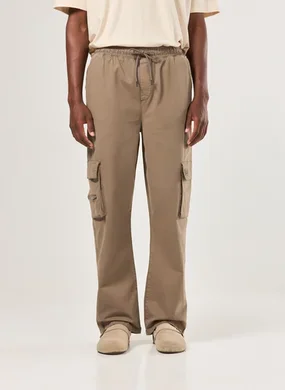 Calça Sarja Reta Cargo Com Cadarço