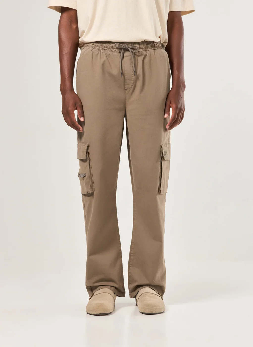 Calça Sarja Reta Cargo Com Cadarço