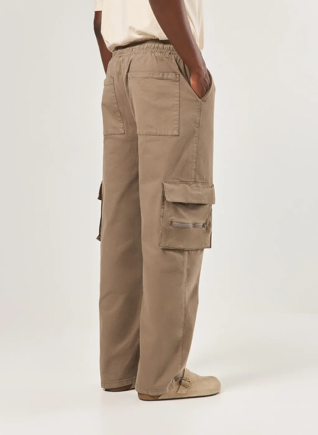 Calça Sarja Reta Cargo Com Cadarço