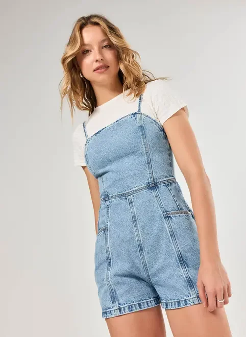 Macaquinho Jeans Justo