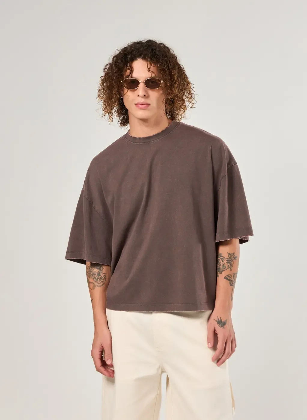 Camiseta Cropped Oversized Marmorizada