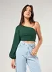 Cropped Verde Ombro Único Manga Longa