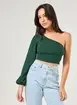 Cropped Verde Ombro Único Manga Longa