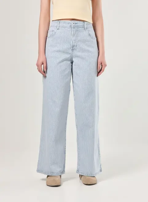 Calça Sarja Wide Leg Listrada