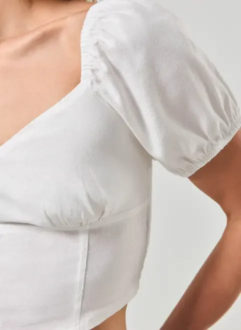 Cropped Linho Manga Bufante