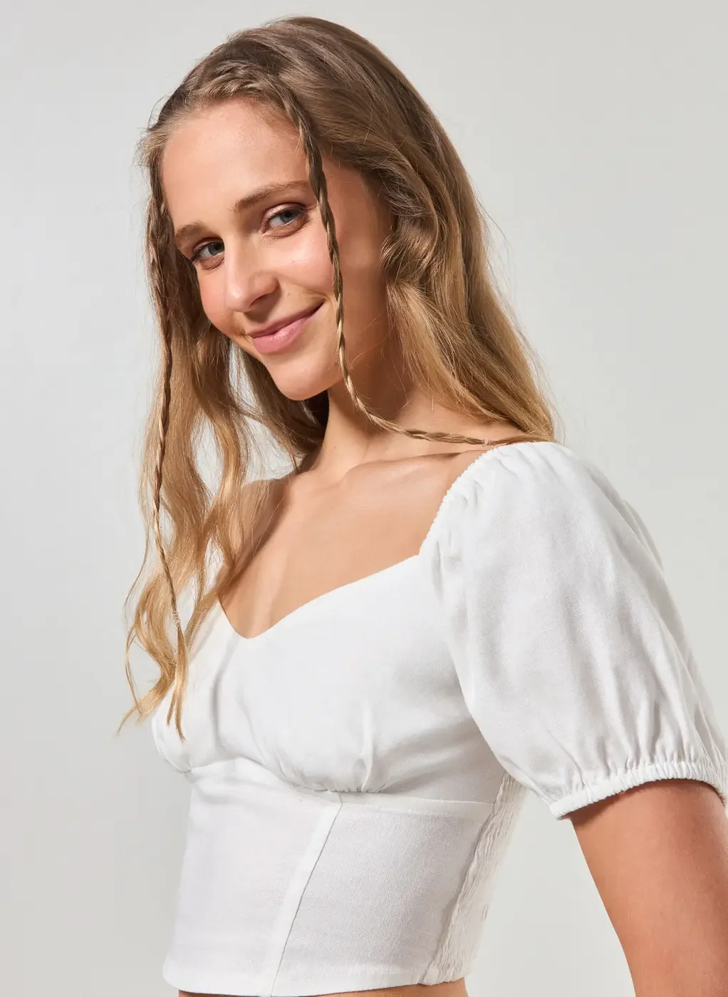 Cropped Linho Manga Bufante