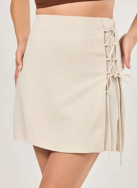 Saia De Linho Com Amarração Lateral