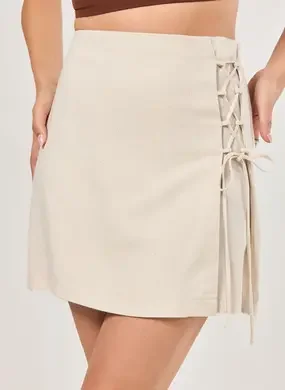 Saia De Linho Com Amarração Lateral
