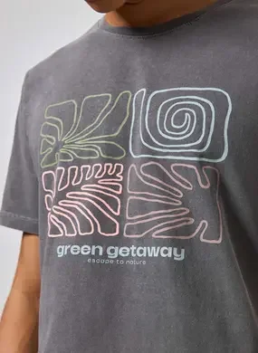 Camiseta Regular Preta Estonada Nature