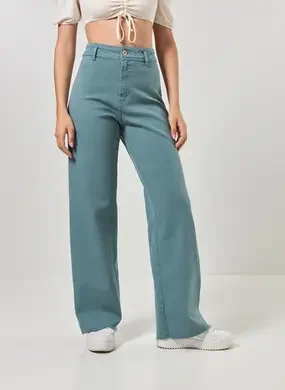Calça Sarja Wide Leg Com Elastano