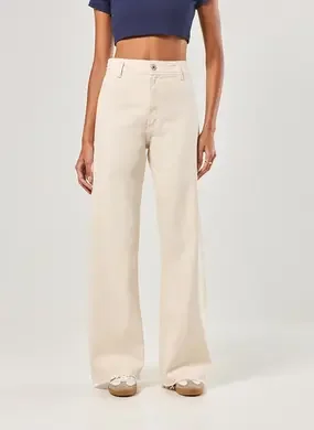 Calça Sarja Wide Leg Com Elastano