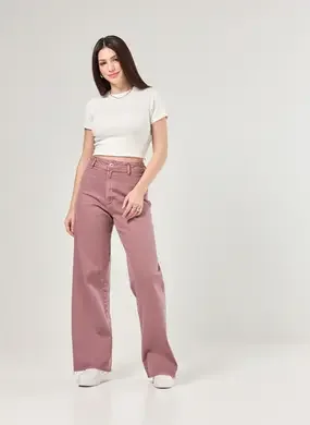 Calça Sarja Wide Leg Com Elastano