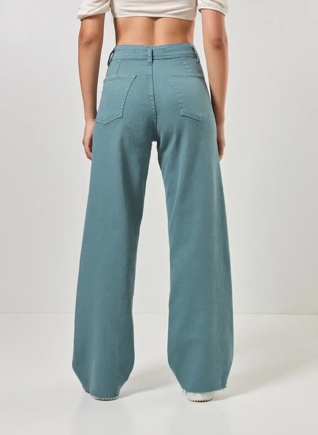 Calça Sarja Wide Leg Com Elastano