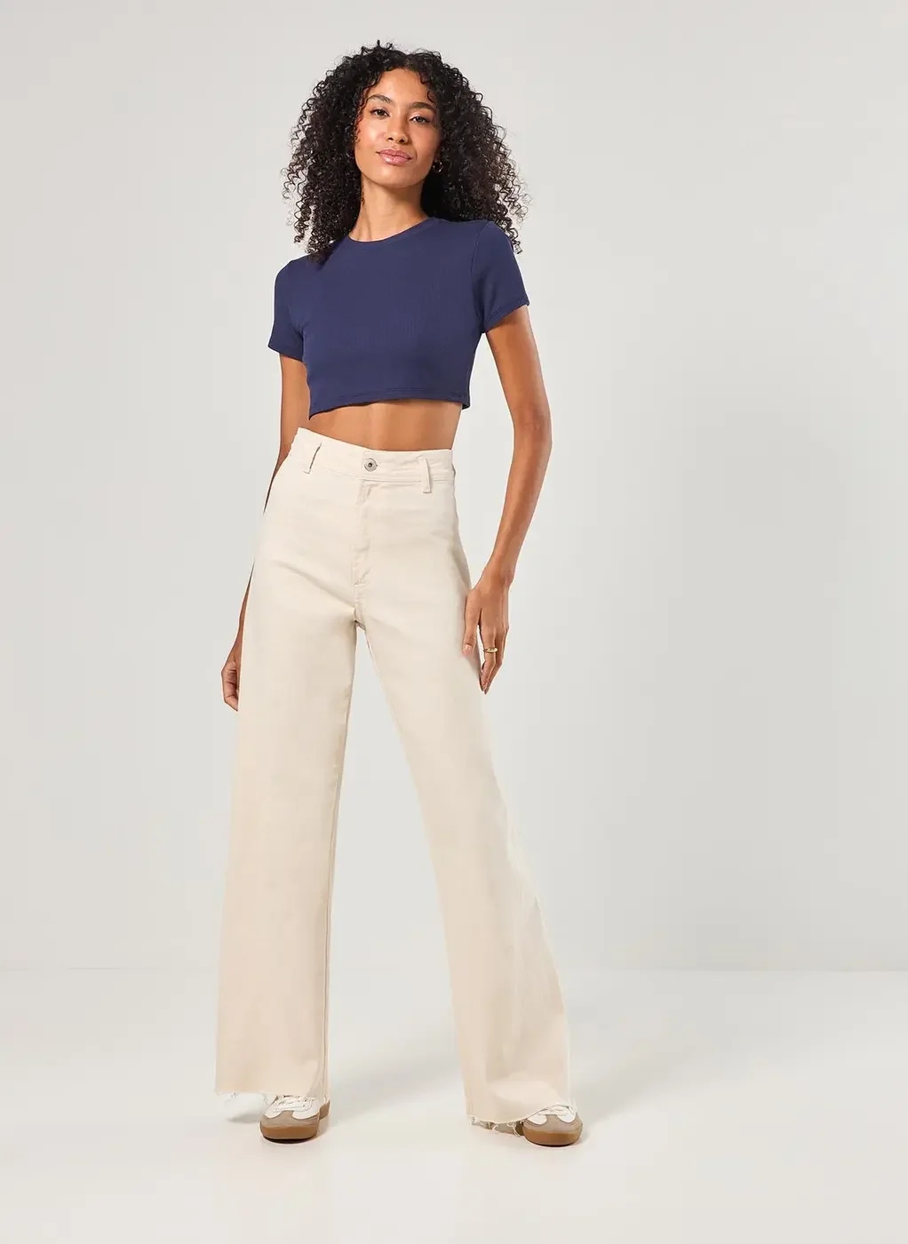 Calça Sarja Wide Leg Com Elastano