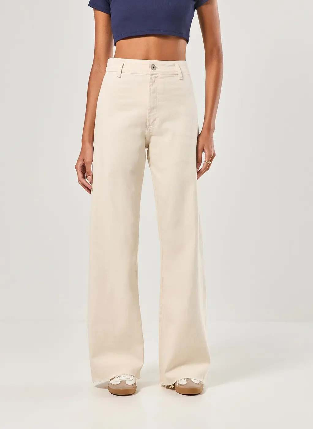 Calça Sarja Wide Leg Com Elastano