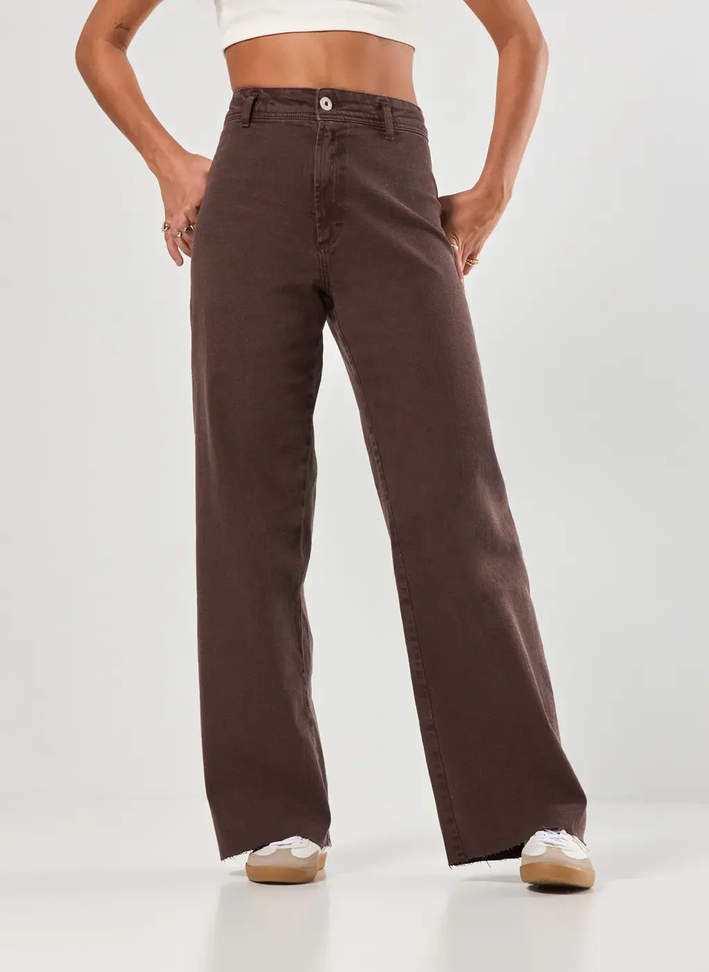 Calça Sarja Wide Leg Com Elastano