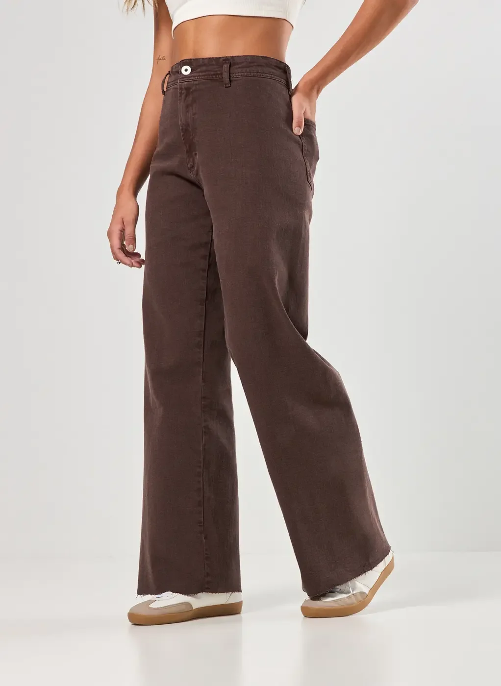 Calça Sarja Wide Leg Com Elastano