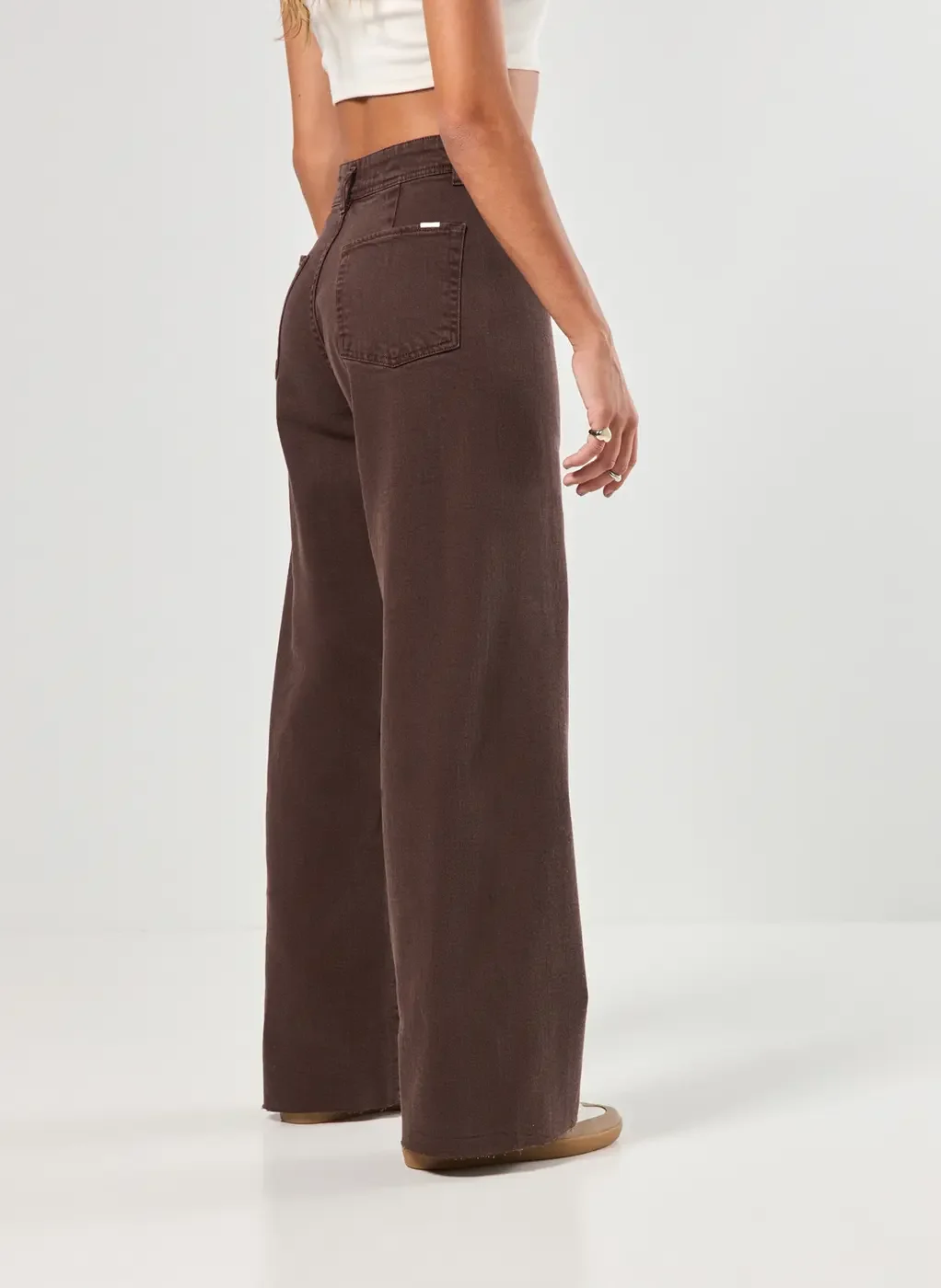 Calça Sarja Wide Leg Com Elastano