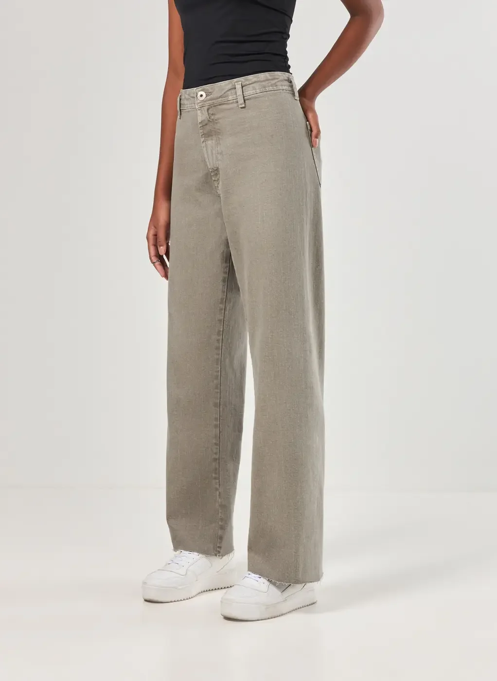 Calça Sarja Wide Leg Com Elastano