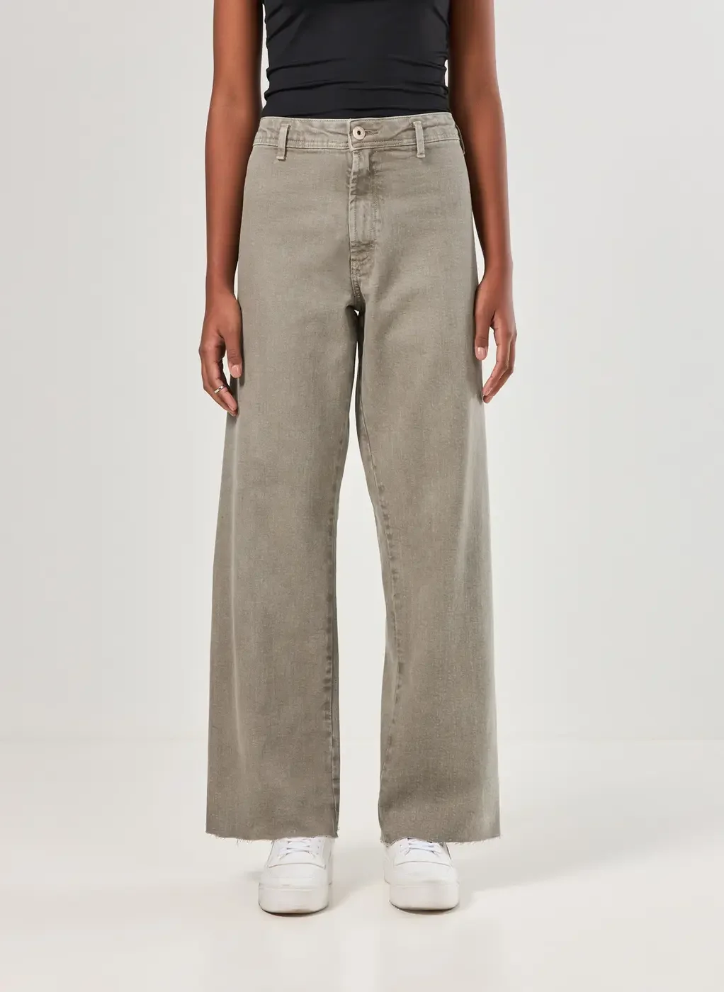 Calça Sarja Wide Leg Com Elastano