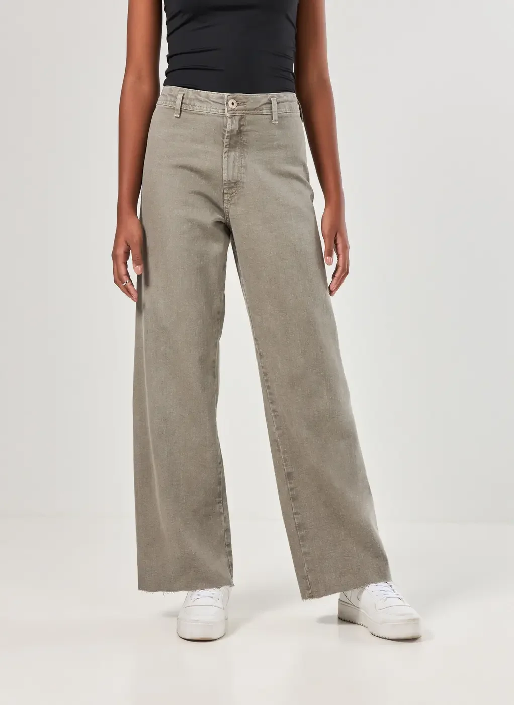 Calça Sarja Wide Leg Com Elastano