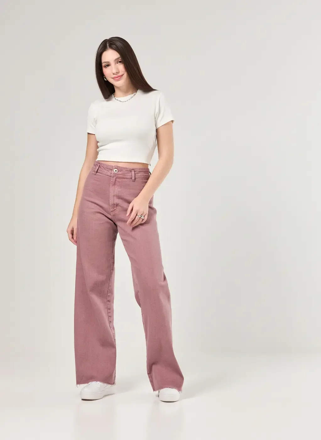 Calça Sarja Wide Leg Com Elastano