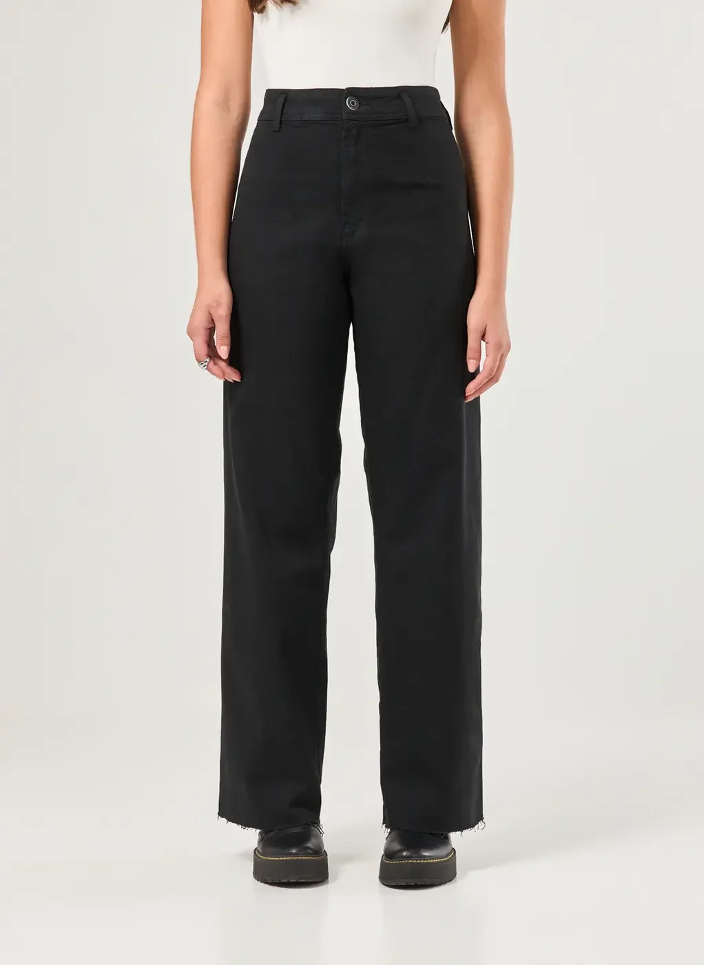 Calça Sarja Wide Leg Com Elastano