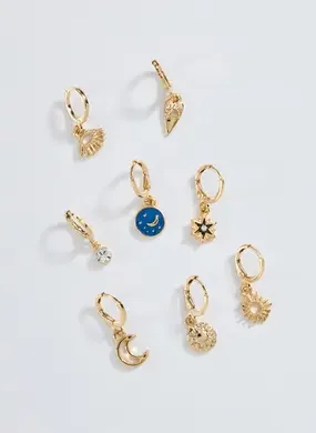 Conjunto com 8 Brincos Dourados Místicos