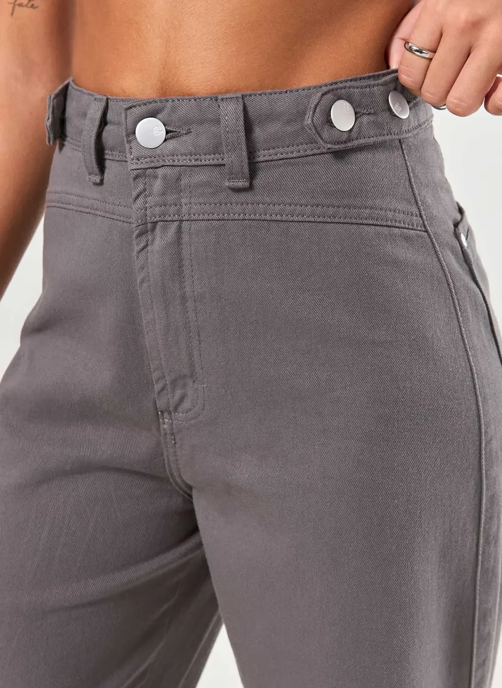 Calça Sarja Wide Leg Cós Com Botões