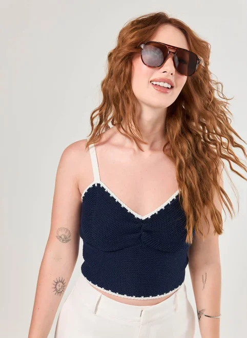 Cropped Tricô Contraste