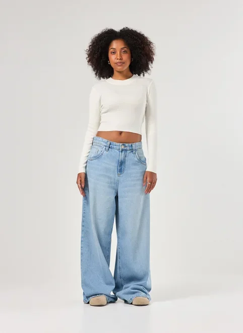 Blusa Cropped Tricô Liso