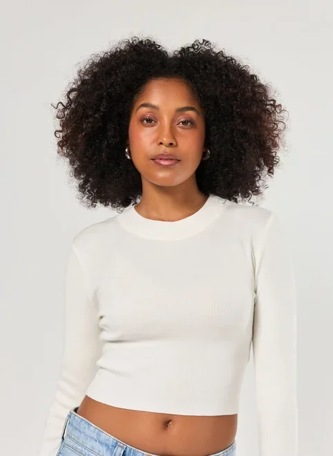 Blusa Cropped Tricô Liso