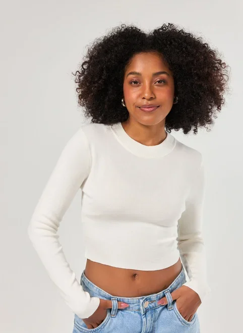 Blusa Cropped Tricô Liso
