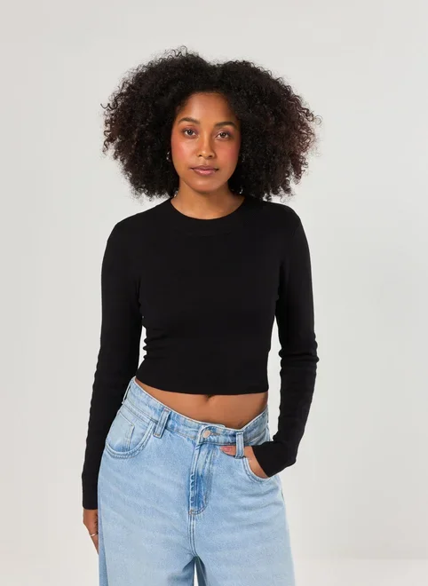 Blusa Cropped Tricô Liso