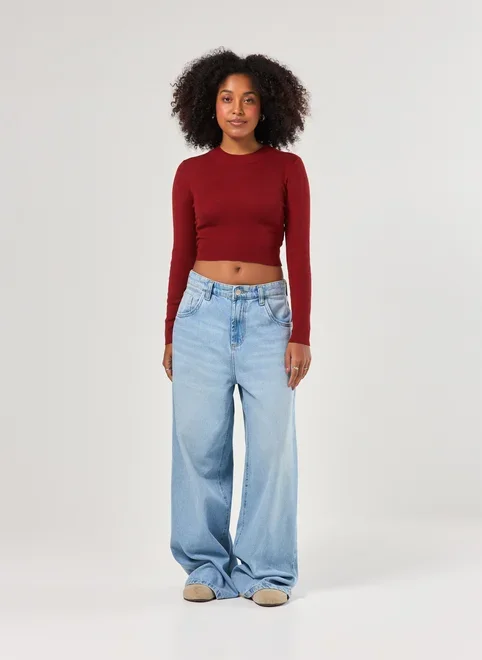 Blusa Cropped Tricô Liso