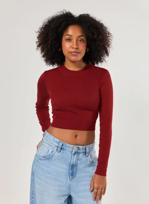 Blusa Cropped Tricô Liso