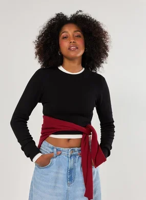 Blusa Cropped Tricô Liso