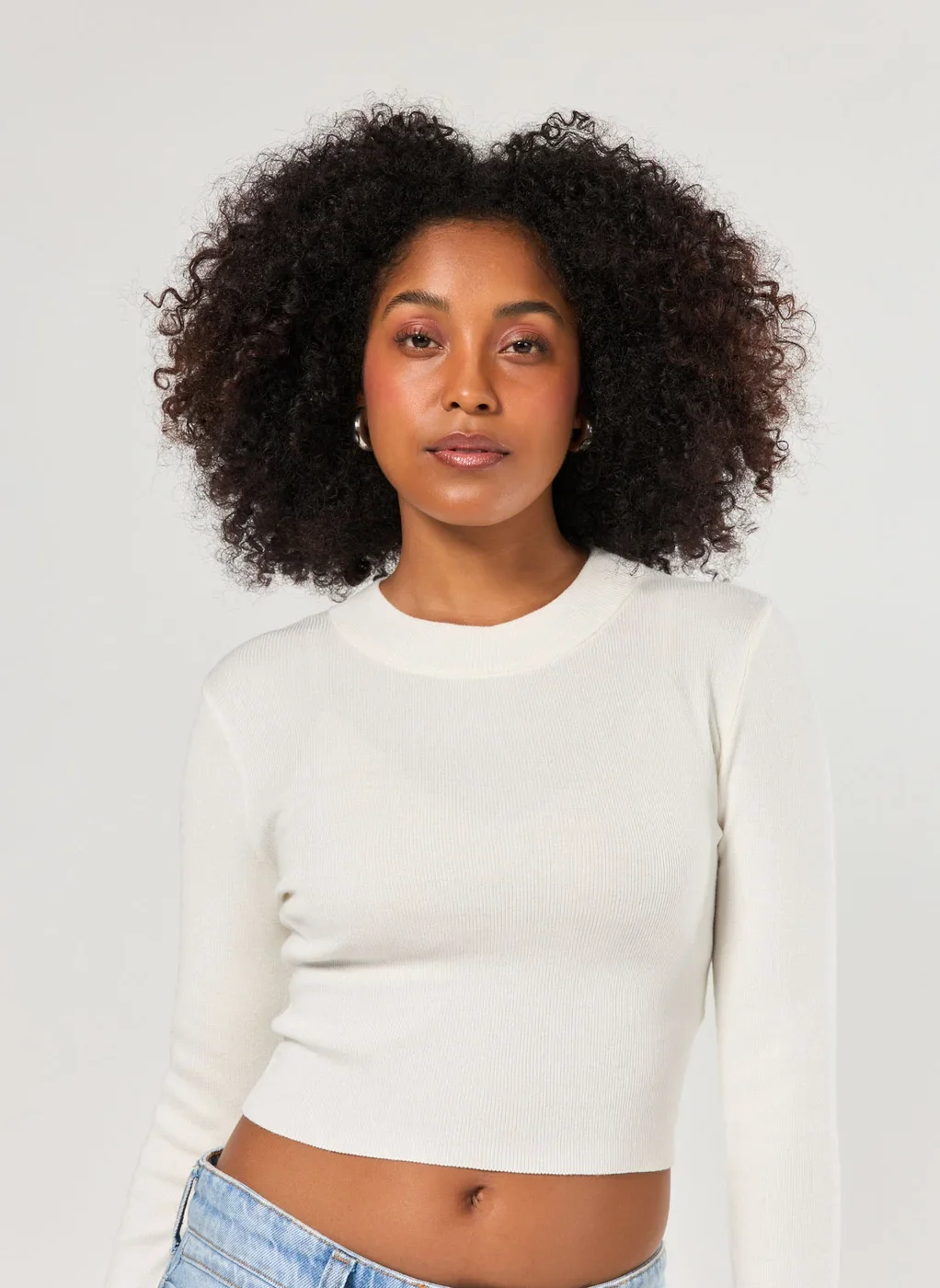 Blusa Cropped Tricô Liso