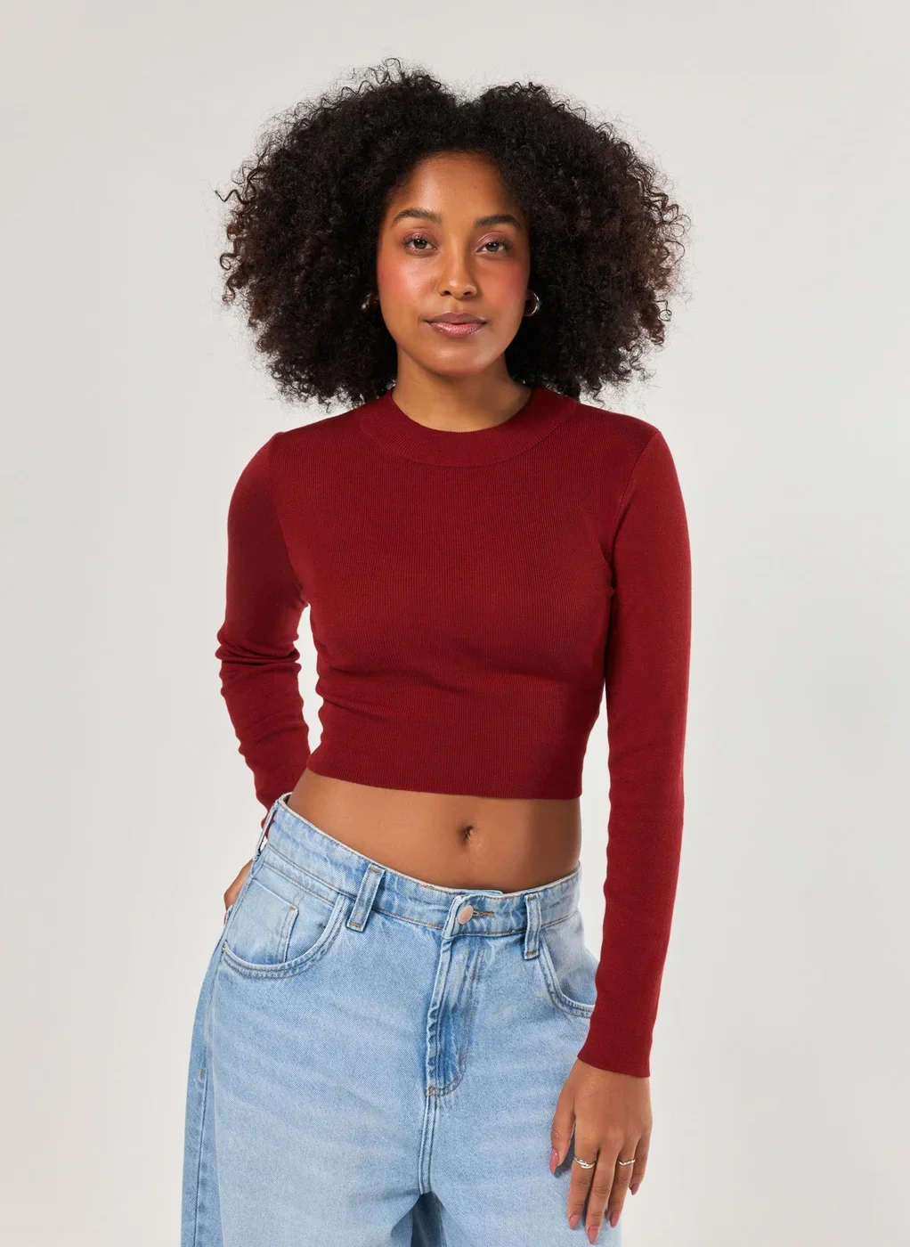 Blusa Cropped Tricô Liso