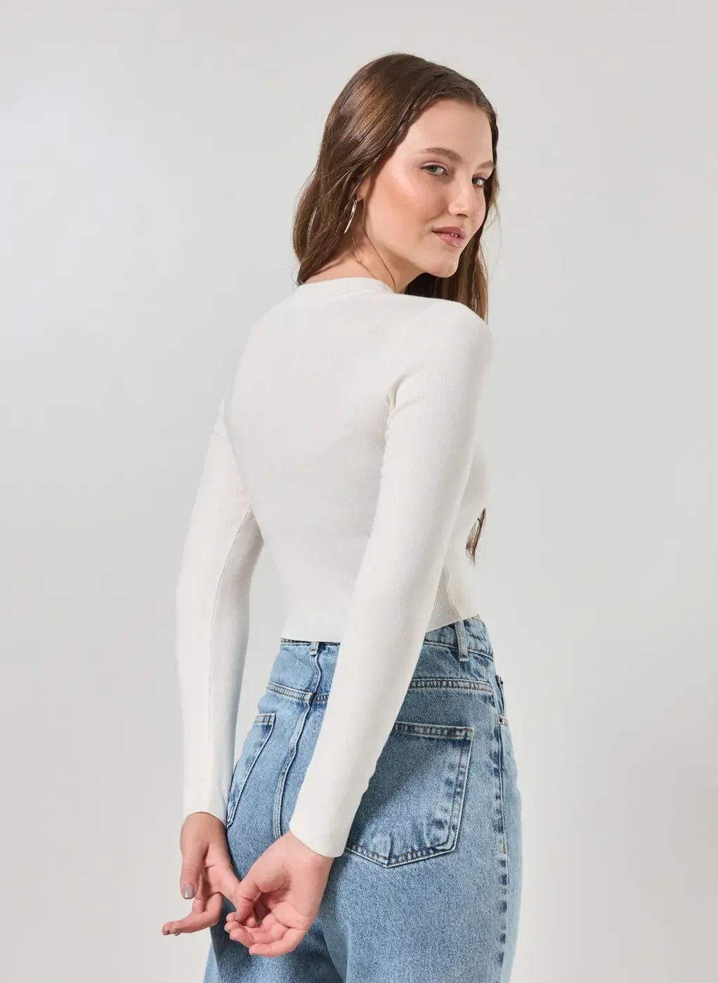 Blusa Cropped Tricô Liso