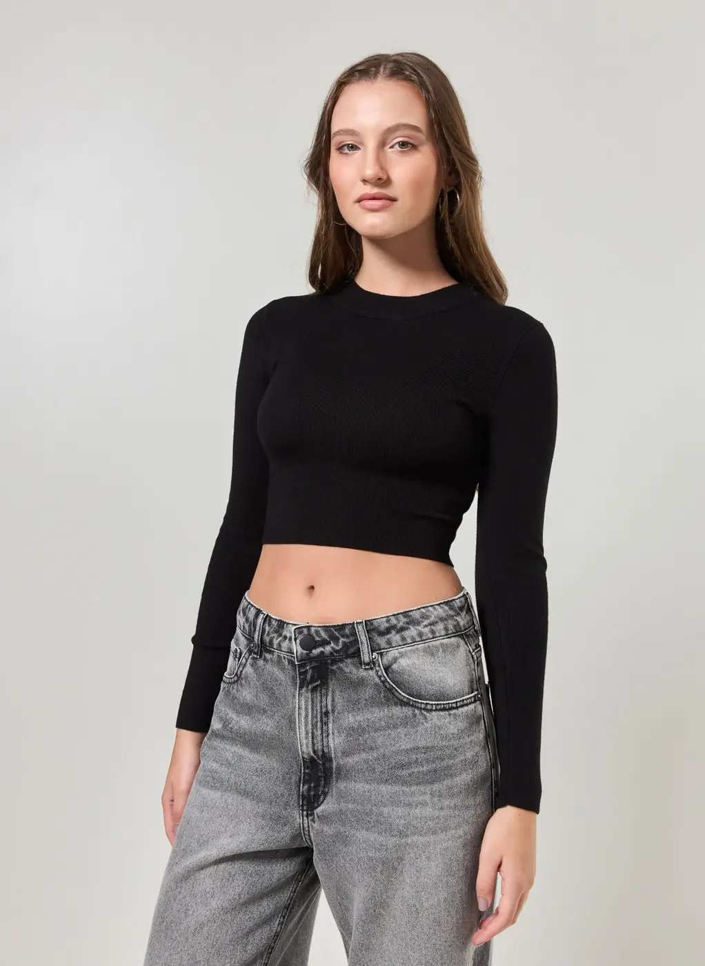 Blusa Cropped Tricô Liso