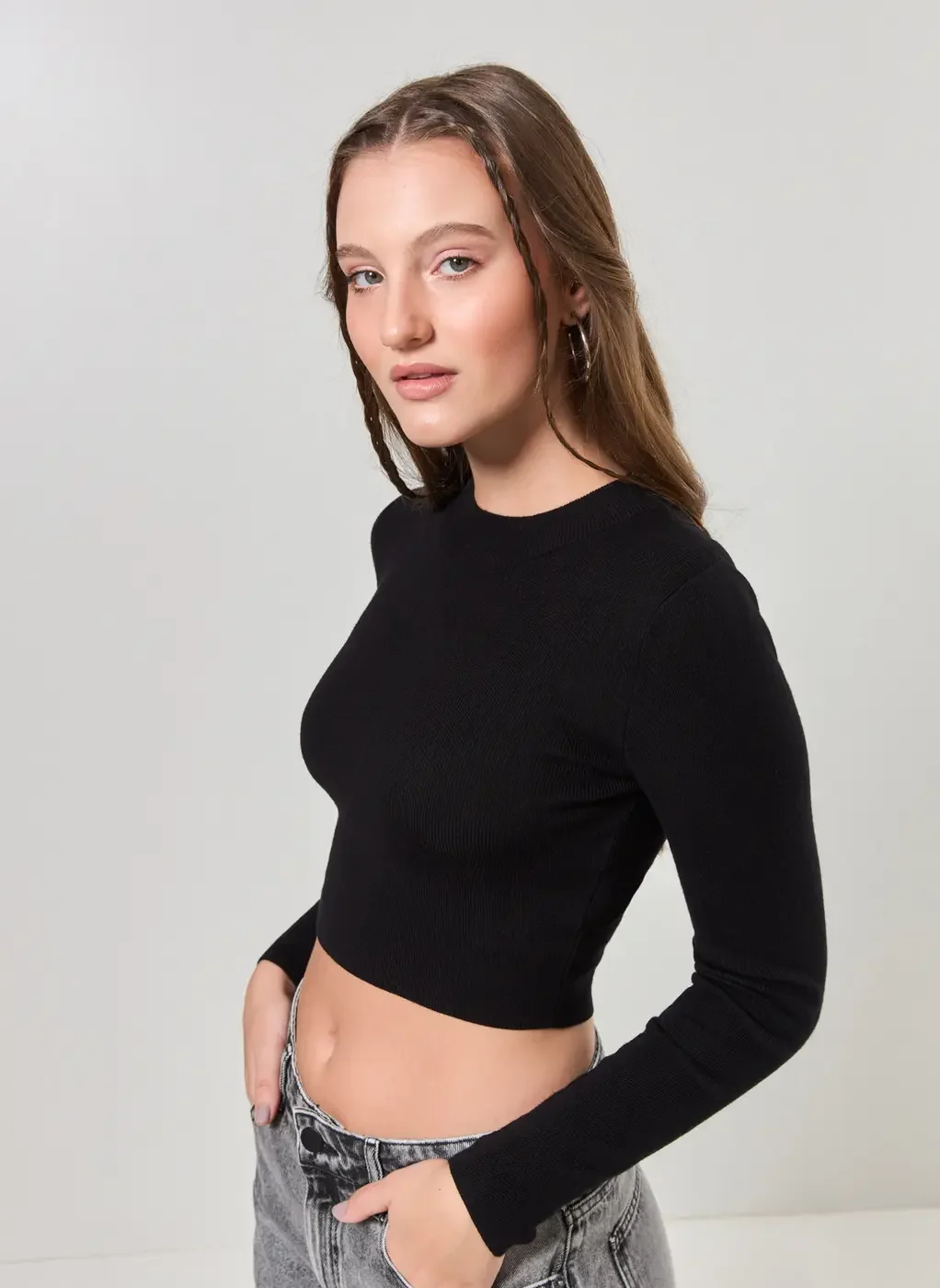 Blusa Cropped Tricô Liso