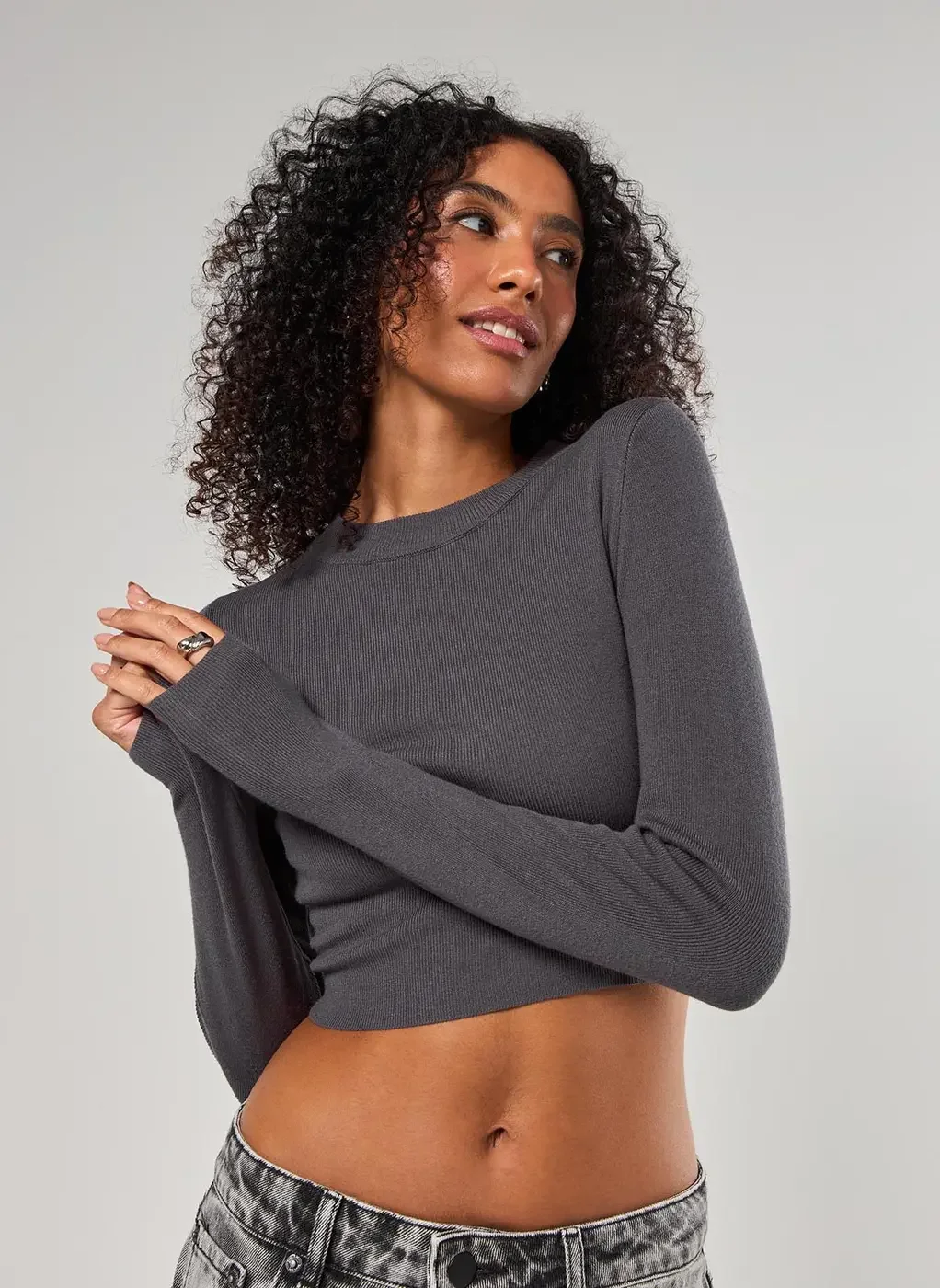 Blusa Cropped Tricô Liso