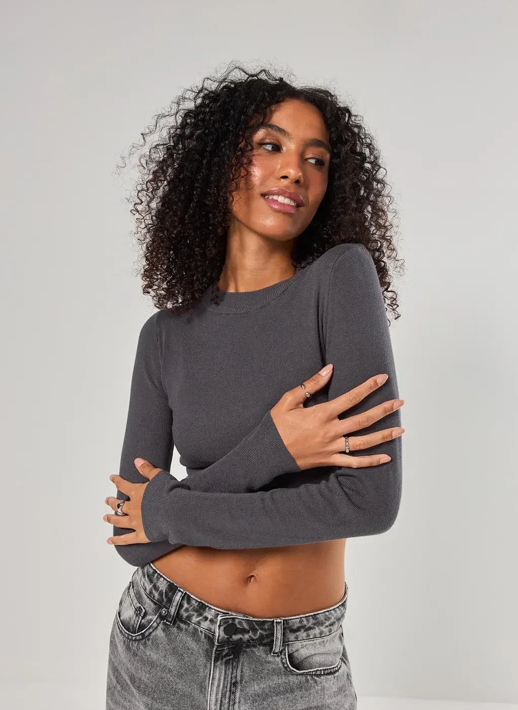 Blusa Cropped Tricô Liso