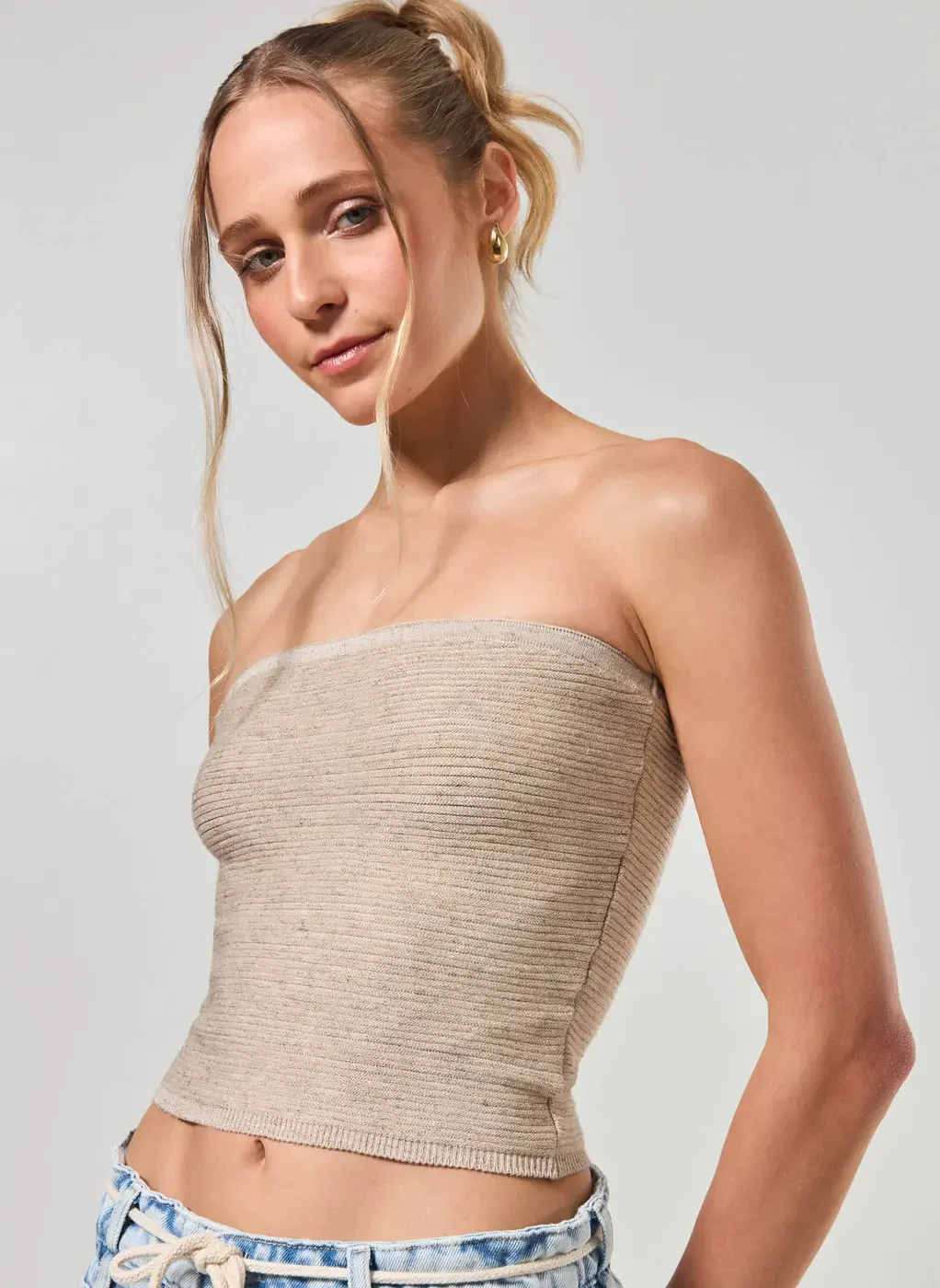 Tube Top Malha Retilínea Canelado