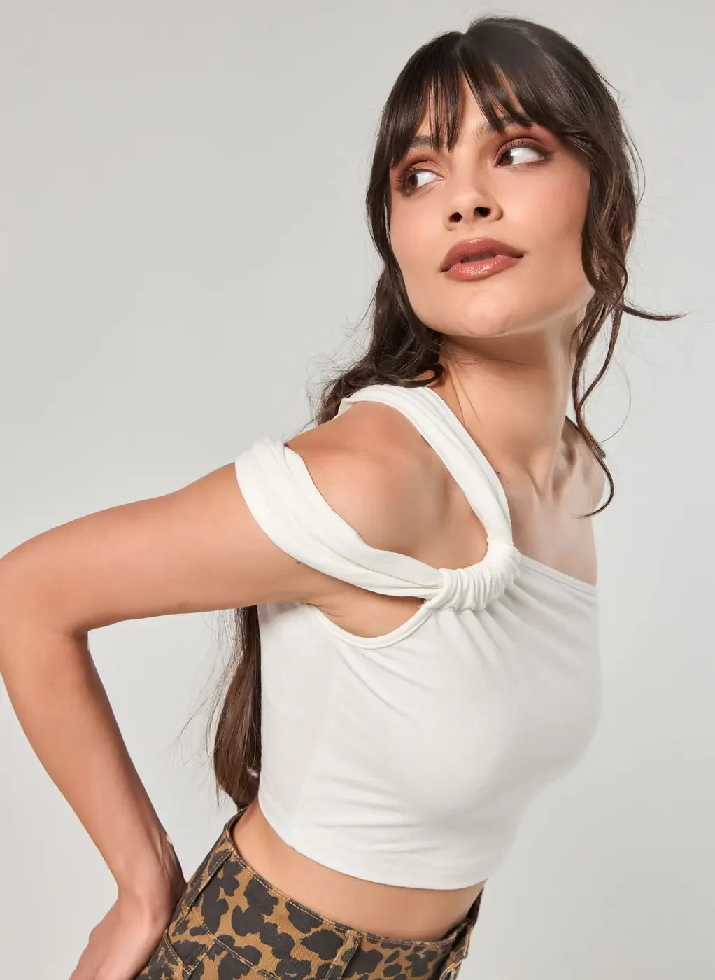 Cropped Ombro Único Franzido